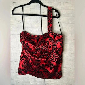 Torrid Asymmetrical Red Black Velvet Crop Top Bustier Y2K whimsy Goth Plus Size